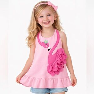 ☀️ New GYMBOREE GIRLS SIZE 6 PINK FLAMINGO HALTER TOP 🦩